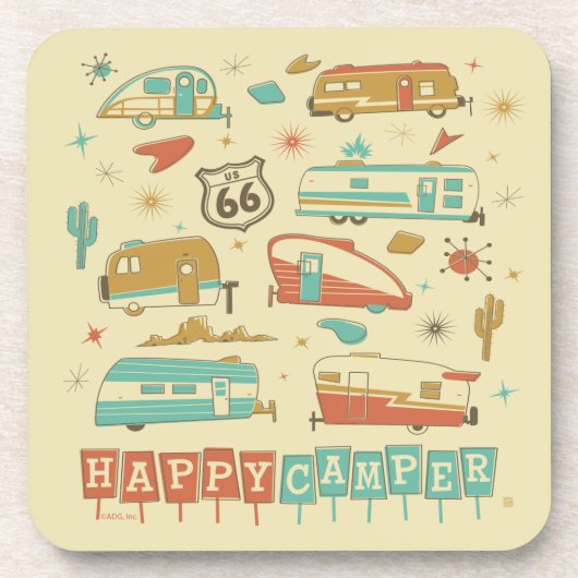 Route 66 Happy Camper Getränkeuntersetzer (Vorderseite)