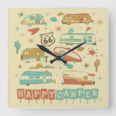 Route 66 Happy Camper Quadratische Wanduhr (Vorderseite)