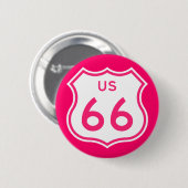 Route 66 Hot Pink Knopf Button (Vorne & Hinten)