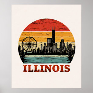 Route 66 Illinois Chicago Skyline Retro Streifen S Poster