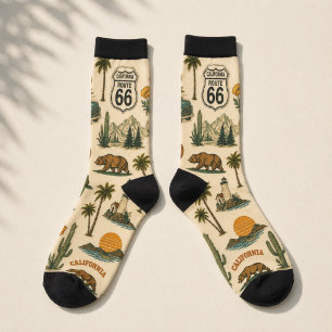 Route 66 Kalifornien Bär Wüsten Retro Reise Kunst Socken