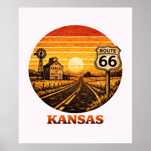Route 66 Kansas Sonnenblumen-Staat Poster (Vorne)