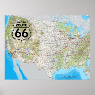 Route 66 Karte Poster