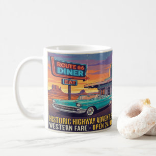 Route 66 Klassischer Becher Vintage-Straßengrafik Kaffeetasse