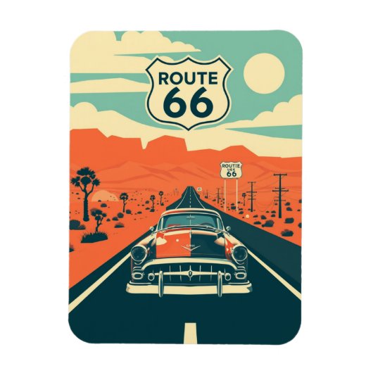 Route 66 Kontrast Design mit klassischem Auto Magnet (Vertikal)