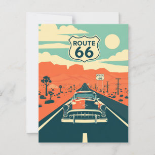 Route 66 Kontrast Design mit klassischem Auto Postkarte