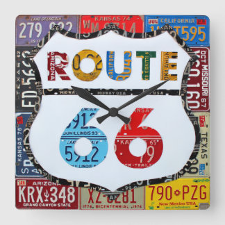 Route 66 Lizenzschild Art by Design Turnpike Quadratische Wanduhr