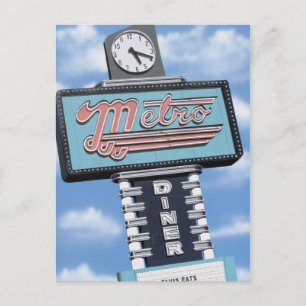 Route 66 Metro Diner Retro Neon Zeichen Postkarte