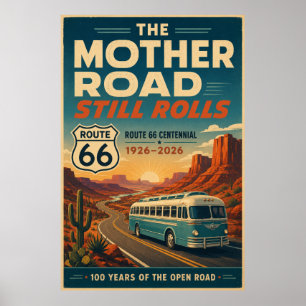 Route 66 Mother Road Bus Centennial Wüstenkunst Poster