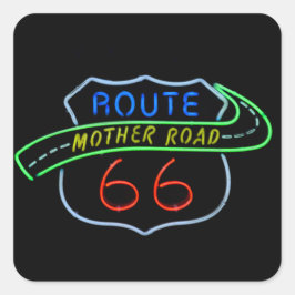 Route 66, Mutterstrasse, Neon-Zeichen Quadratischer Aufkleber