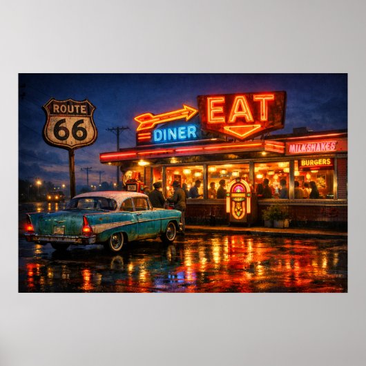 Route 66 Neon-Diner-Nächte Poster (Vorne)