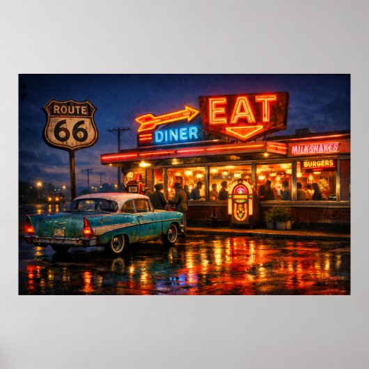 Route 66 Neon-Diner-Nächte Poster (Vorne)