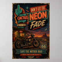 Route 66 Neon-Fade-Garage-Americana-Wandkunst