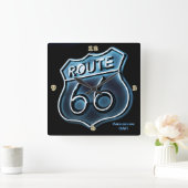 ROUTE 66 Neon Light Style Personalisierte Wand Quadratische Wanduhr (Zuhause)