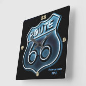 ROUTE 66 Neon Light Style Personalisierte Wand Quadratische Wanduhr (Winkel)