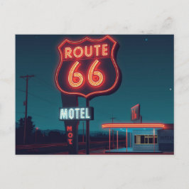 Route 66 Neon Motel Night Travel Art Feiertagspostkarte