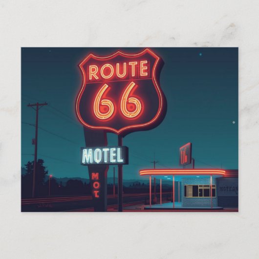 Route 66 Neon Motel Night Travel Art Postkarte (Vorderseite)