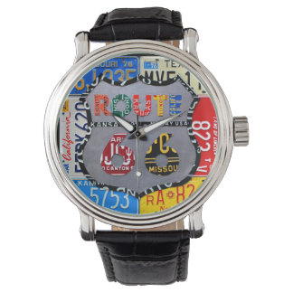 Route 66 Nummernschild Kunst Schwarze Armbanduhr
