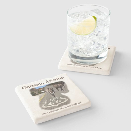 Route 66 Oatman Arizona Burros auf der Straße Steinuntersetzer (Seitenansicht)