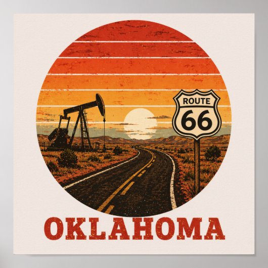 Route 66 Oklahoma Ölfeld Sunset Highway Poster (Vorne)