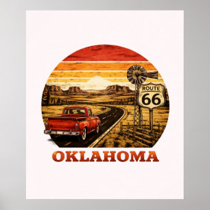 Route 66 Oklahoma Retro Stripe Sonnenuntergang Pic Poster