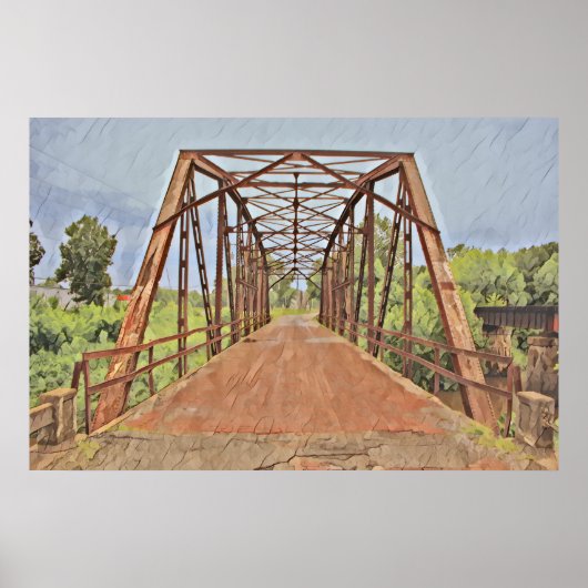 Route 66 Oklahoma Rock Creek Bridge Wasserfarbe Poster (Vorne)