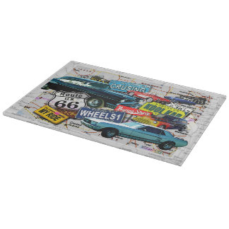 Route 66 Oldtimer GLAS SCHNEIDBRETT Schneidebrett