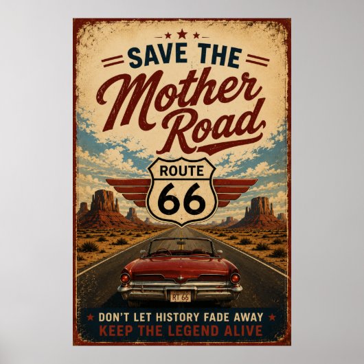 Route 66 Oldtimer Mutterstraße Erbe Retro Kunst Poster (Vorne)