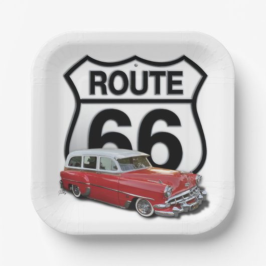 Route 66 Oldtimer Pappteller (Vorderseite)