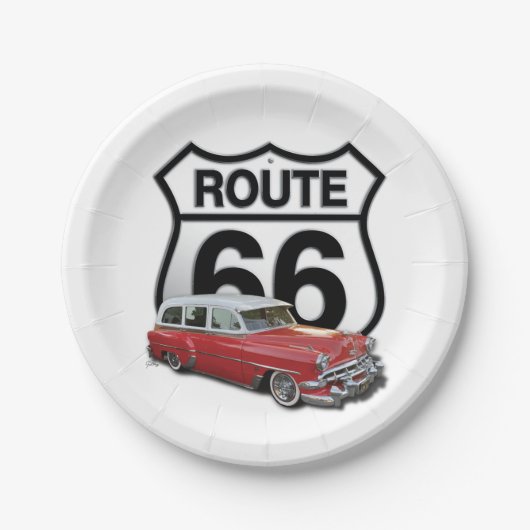 Route 66 Oldtimer Pappteller (Vorderseite)