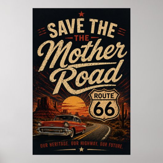 Route 66 Oldtimer - Rette die Mother Road Poster (Vorne)