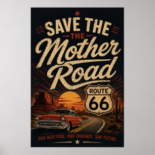 Route 66 Oldtimer - Rette die Mother Road  Poster