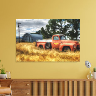 Route 66 Pick Up Truck Aquarell-Kunstmalerei Leinwanddruck
