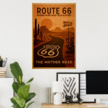 Route 66 Poster - Retro Landschaftliche Fahrt Art