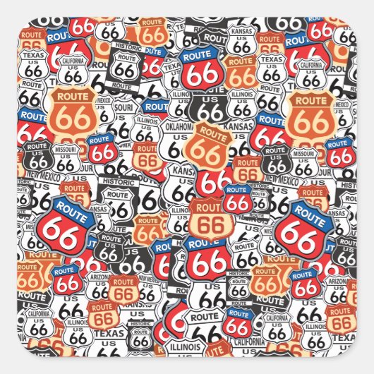 Route 66 quadratischer aufkleber (Vorderseite)