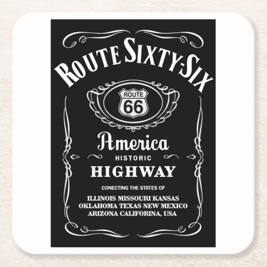 Route 66 rechteckiger pappuntersetzer (Vorderseite)