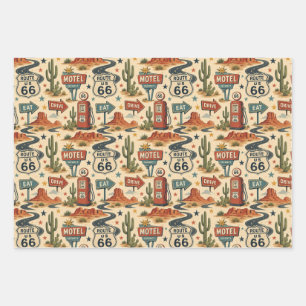 Route 66 Retro Motel Urlaubsreise Americana Geschenkpapier Set