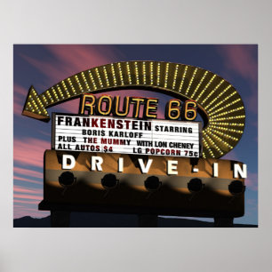 Route 66 Retro Neon Poster zum Einfahren
