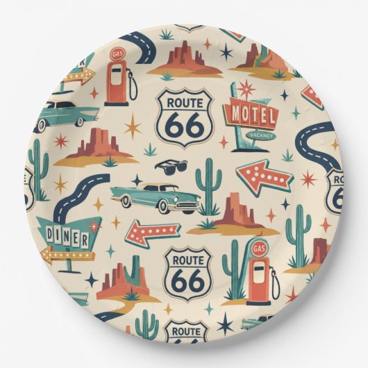 Route 66 Retro-Party-Tischdekoration Pappteller (Vorderseite)