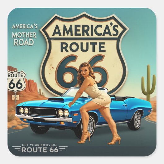 Route 66 Retro Quadratischer Aufkleber (Vorderseite)