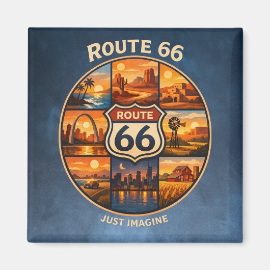 Route 66 Retro-Reisecollage-Kunst Magnet (Vorne)