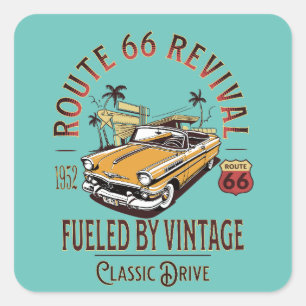 ROUTE 66 REVIVAL - BETRIEBEN VON VINTAGE - BEL AIR QUADRATISCHER AUFKLEBER