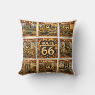 Route 66 Roadside Americana Stempel Collage Dekor Kissen