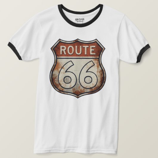 Route 66 rostiges Straßenschild T-Shirt (Design vorne)