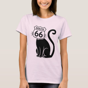 Route 66 Schwarze Katze Vintage Roadtrip Grafik T-Shirt