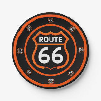 Route 66 schwarze und orange Pappteller