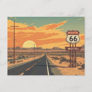 Route 66 Sonnenuntergang Vintage Straße Reise Kuns Feiertagspostkarte