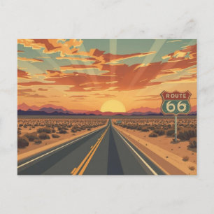 Route 66 Sonnenuntergang Wüstenstraße Reise Kunst Feiertagspostkarte
