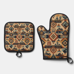 Route 66 Southwest-Motorrad-Tapisserie Ofenhandschuh & Topflappen-Set