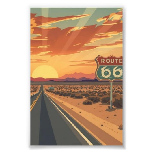 Route 66 Sunset Desert Road Travel Art Fotodruck (Vorne)